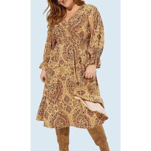 TORRID Midi Challis Smocked Waist Surplice Medallion Floral Dress Sz XL